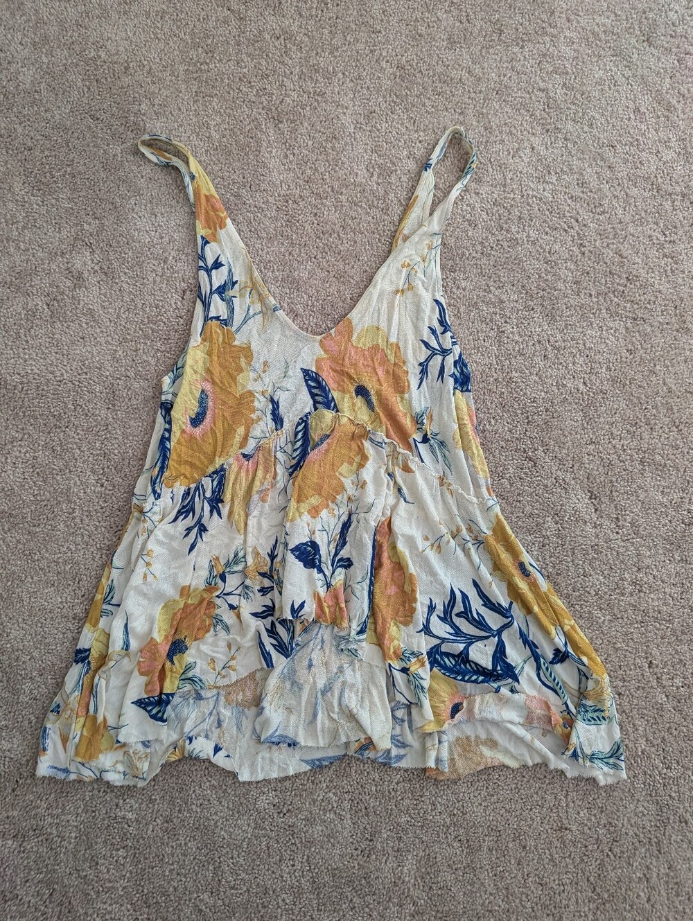 Urban Outfitters Floral V-Neck Camisole in Cream, Yellow, Blue